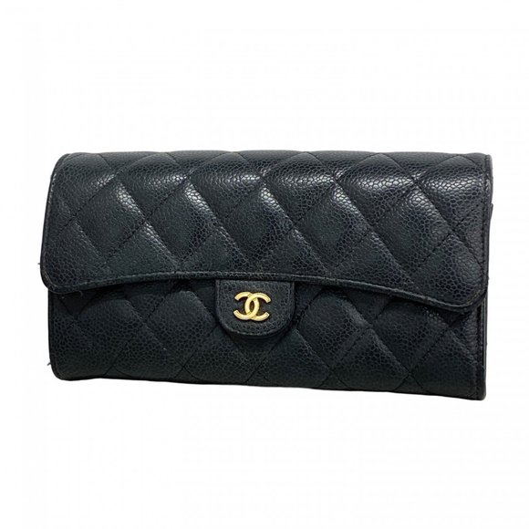 Chanel Matelasse Caviar Leather Long Wallet, Black, Women's - Picture 1 of 10